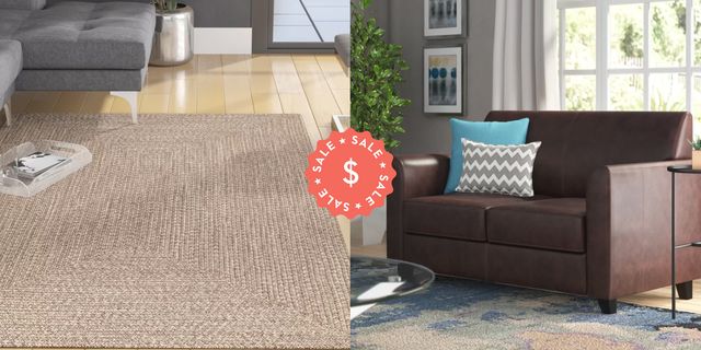 a beige rug and brown couch side by side for best memorial day furniture sales