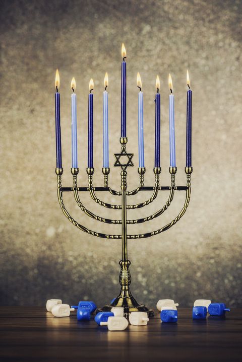 Menorah with Burning Candles for Hanukkah