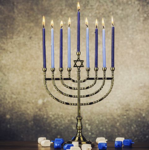 menorah with burning candles for hanukkah