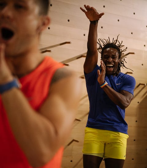 men smiling and working out