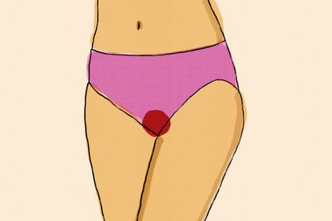 menstruation blood stain on panties, digital illustration