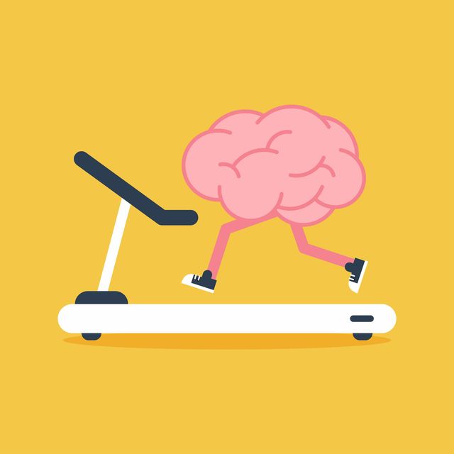 brain training with treadmill running flat design creative idea concept, vector illustration