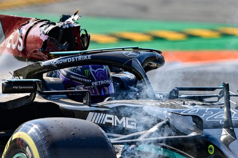 Lewis Hamilton after his accident with Max Verstappen in Monza