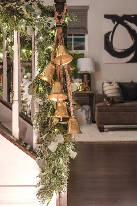 christmas stair decorations garland with jingle bells