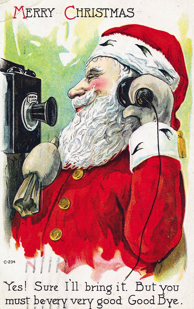 Vintage 30's Foil Santa Merry Christmas New Year Litho Grand Award Card Retro