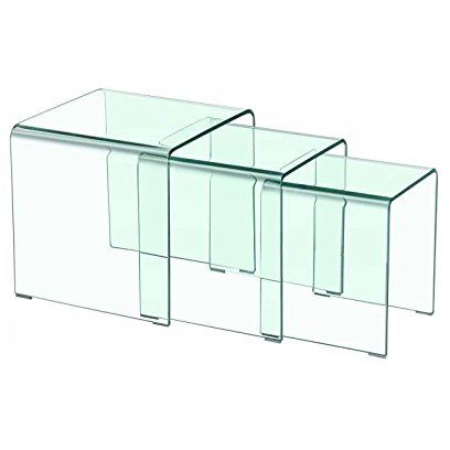 mesas nido en cristal doblado transparente