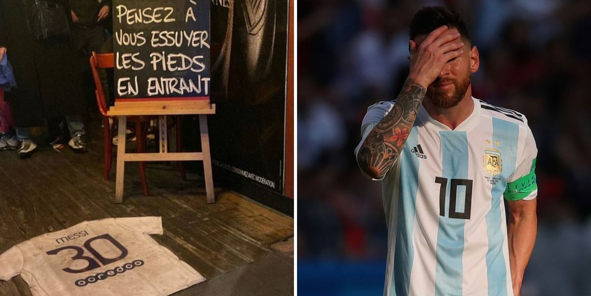 Un bar français propose le maillot de Messi comme paillasson