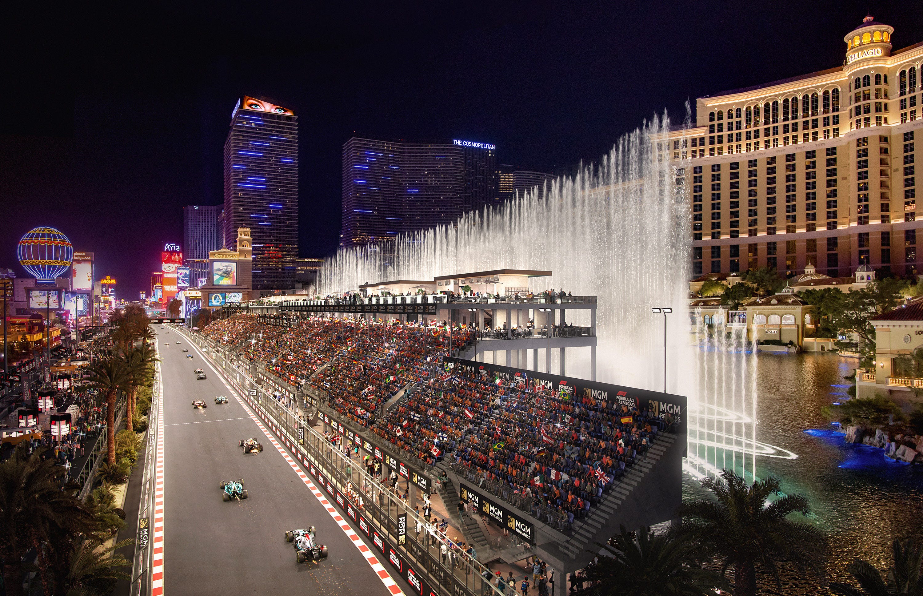 F1 Las Vegas Grand Prix: Amazing First Rendering of Bellagio Fountains Grandstands