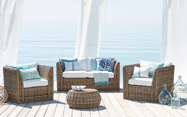 Furniture, Blue, Wicker, Room, Coffee table, Property, Interior design, Table, Azure, Living room, 