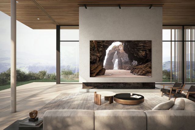 samsung microled on wall with neutral indooroutdoor living space