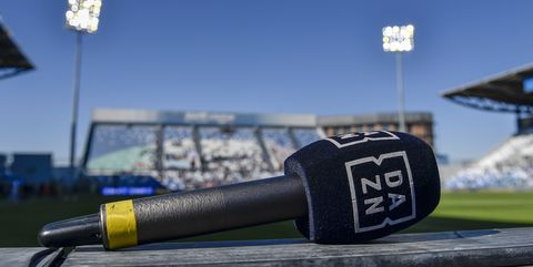 a microphone of dazn tv is seen during the serie a football