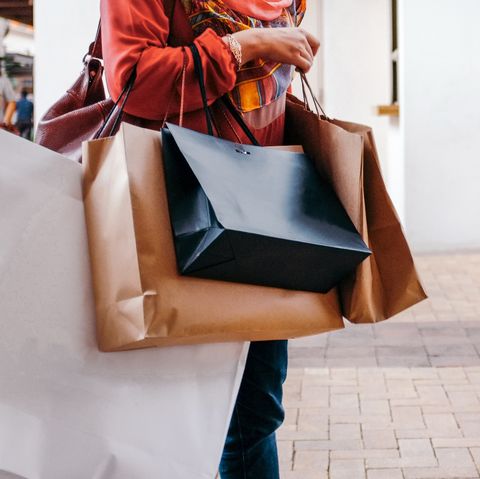 Midsection Of Woman Holding Shopping Bags