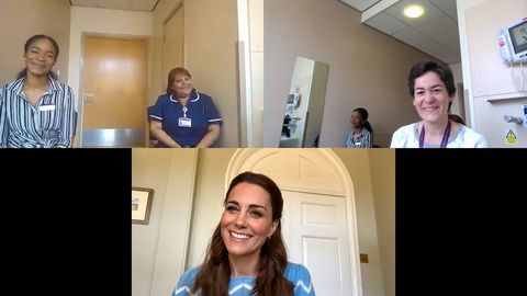 kate middleton on a video call with several midwives