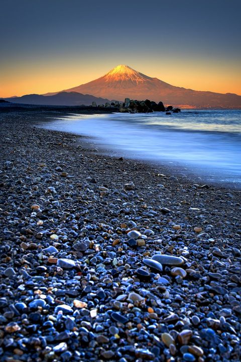 Miho no Matsubara beach and Fuji-san in Twilight time at Shimizu, Japan
