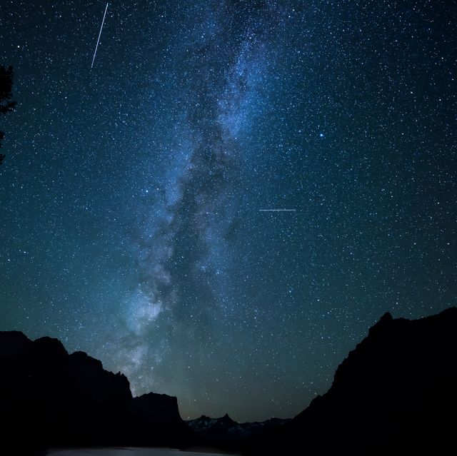 milky way and meteors over wild goose island, montana