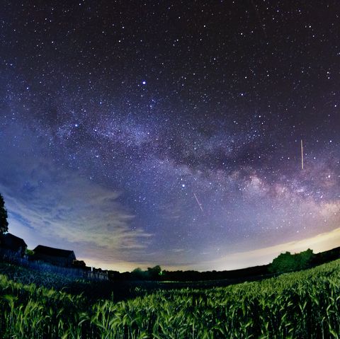 summer activities milky way star galaxy night shot near a contryside house in a wheat field