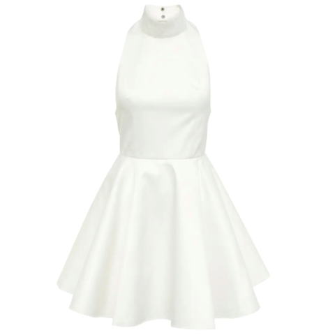 witte mini jurk met hoge hals van rotate birger christensen via mytheresa