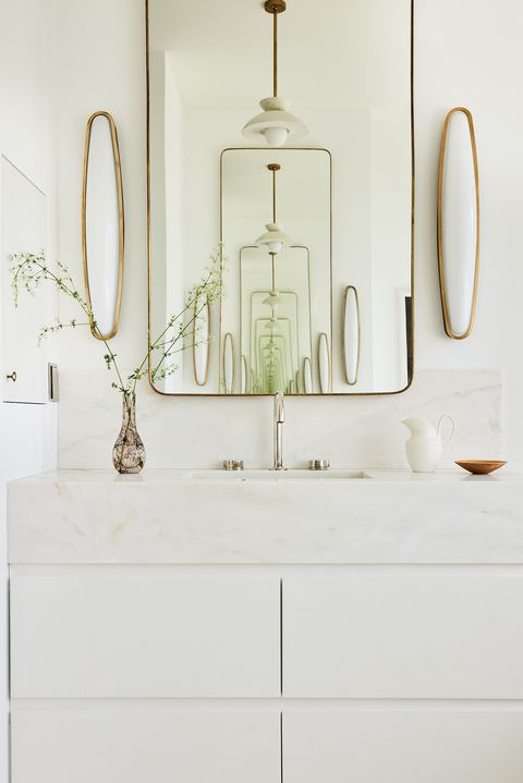 white bathroom with mirror