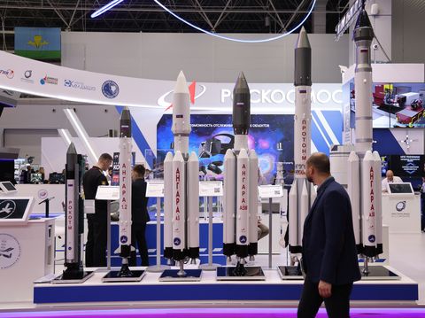 display rockets at the roscosmos state corporation for space activities roscosmos pavilion at the army 2021 expo in moscow, russia, on sunday, aug 22, 2021 president vladimir putin has recently boasted of the countrys new hypersonic weapons, claiming they are capable of avoiding us defenses at up to 20 times the speed of sound photographer andrey rudakovbloomberg via getty images