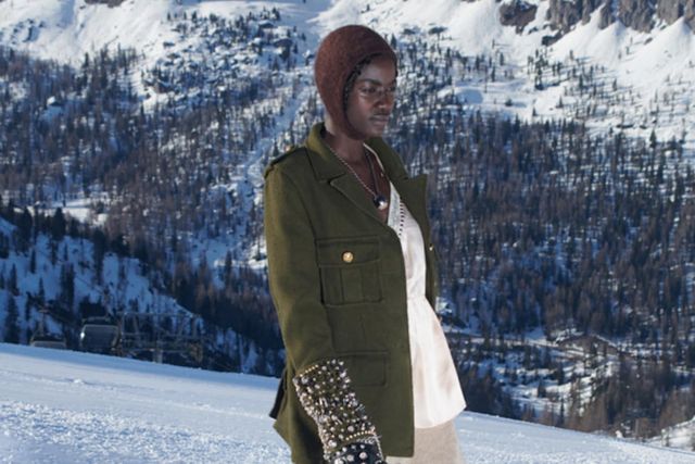 a miu miu model wears a winter look to illustrate a roundup of the best winter accessories 2021