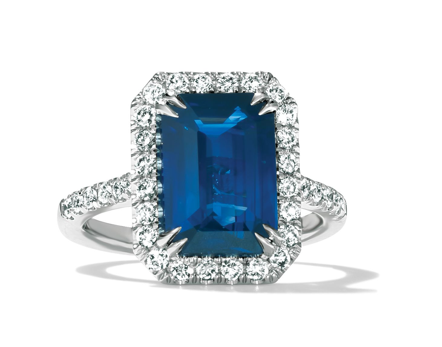 blue diamond emerald cut ring