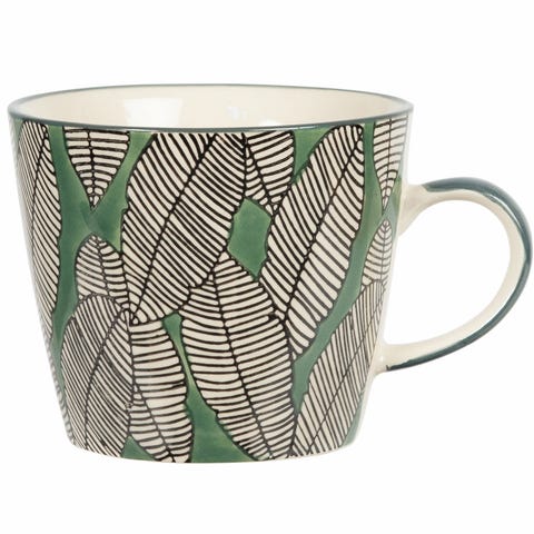 Taza de desayuno con hojas pintadas taza de desayuno con hojas pintadas