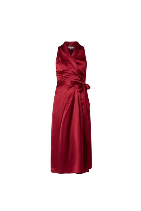 Clothing, Dress, Red, Day dress, Maroon, Cocktail dress, Satin, Sleeve, Gown, Outerwear, 