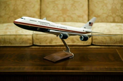 A model airplane representing AF1 sits on a coffee table inside the Oval Office at the White House on October 16, 2019. (Phot A model airplane representing AF1 sits on a coffee table inside the Oval Office at the White House on October 16, 2019. (Phot