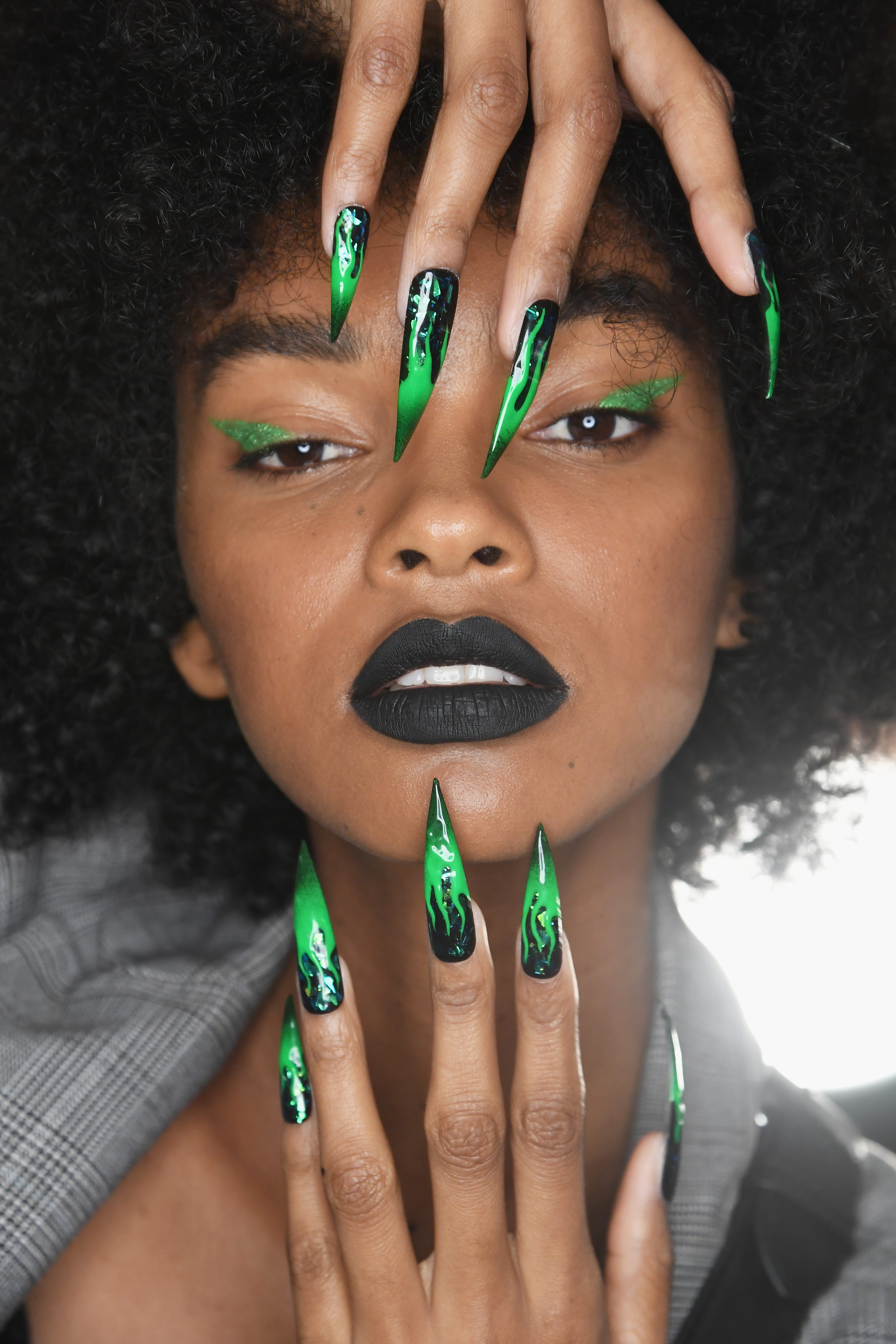 neon green stiletto nails