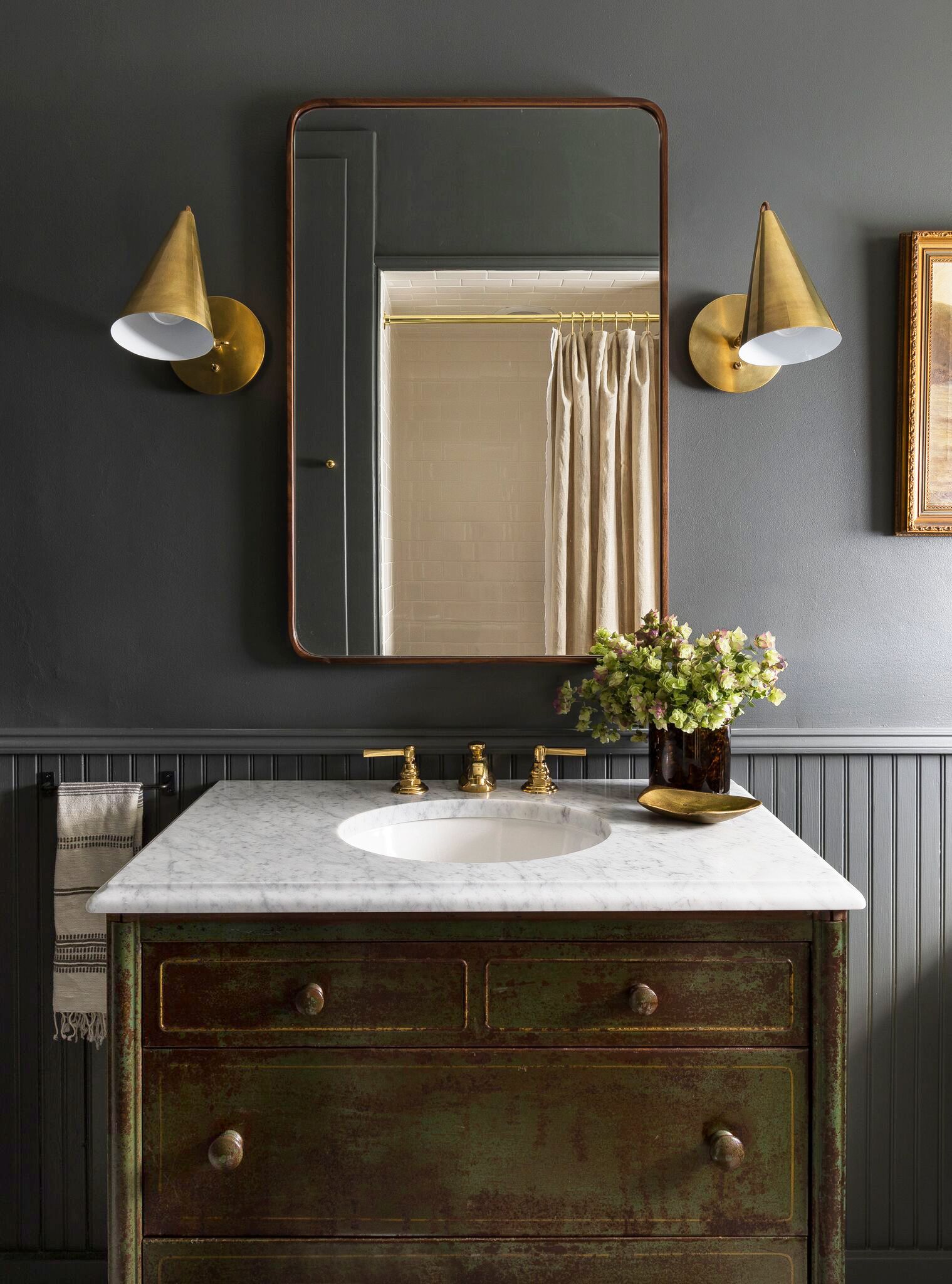 green farmhouse bathroom