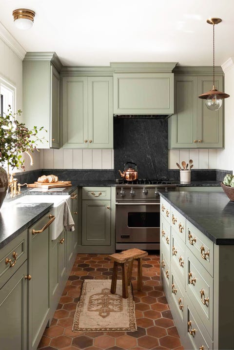 kitchen with light green cabinets