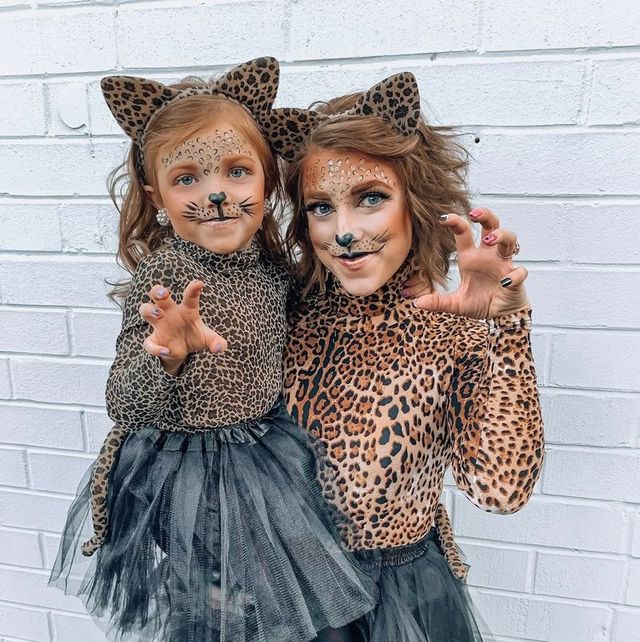 mom and daughter dressed as leopards for halloween