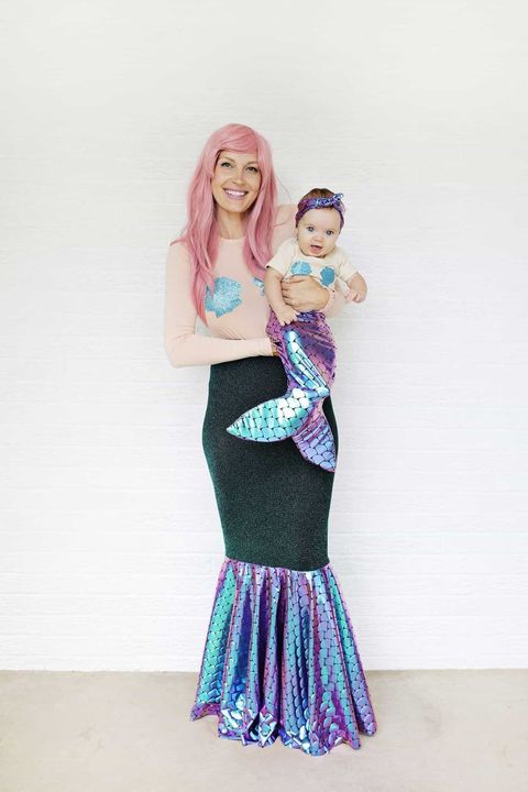 mom and daughter dressed as mermaids for halloween