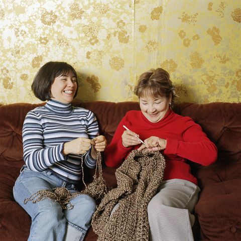 local library -- two women knitting