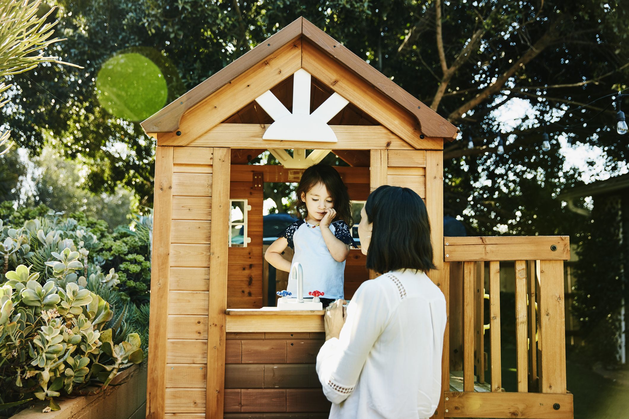 Backyard Playhouse Wooden Outdoor House Playset Cottage Cedar Kids Fun Brown 