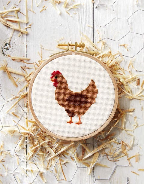 cross stitch kit featuring a chicken