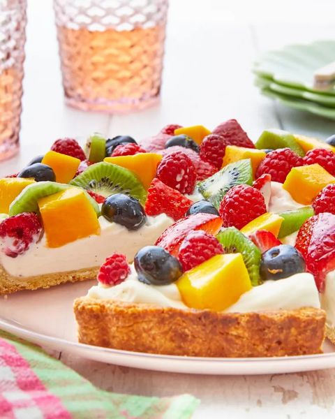 fruit tart with kiwi mango and raspberries
