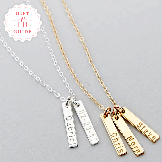 two silver and gold initial bar necklaces