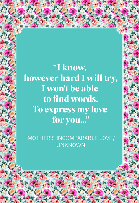 'mother's incomparable love,' unknown mothers day poems