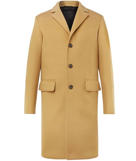 Clothing, Coat, Overcoat, Outerwear, Trench coat, Collar, Beige, Tan, Sleeve, Yellow, 