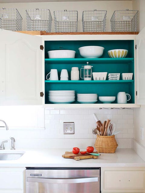 Shelf, Kitchen, White, Room, Furniture, Countertop, Turquoise, Cabinetry, Shelving, Hutch, 