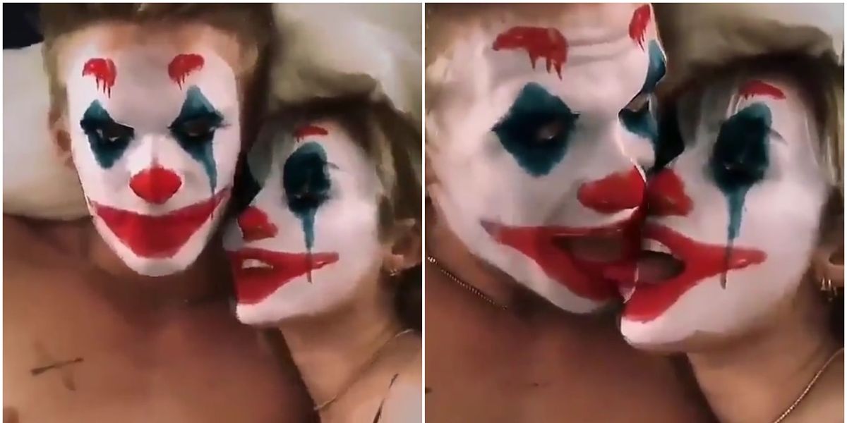 Miley Cyrus And Cody Simpson Touch Tongues In Joker Mask Instagram