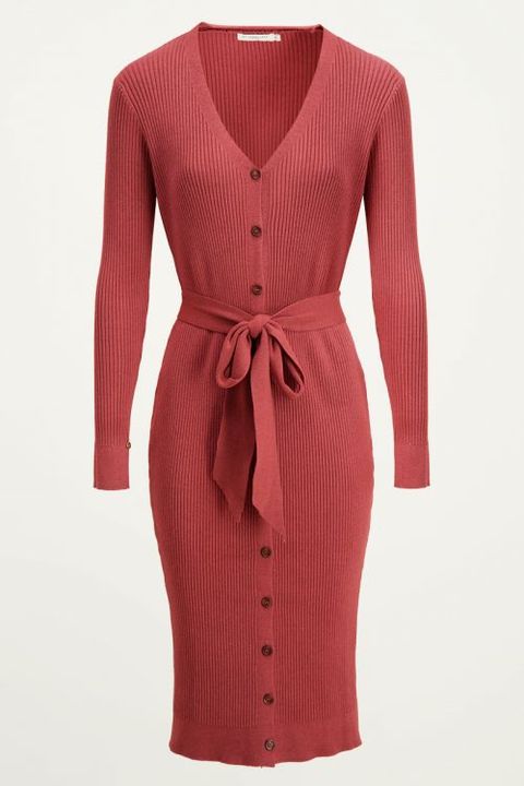 Clothing, Dress, Outerwear, Day dress, Sleeve, Pink, Robe, Magenta, Cardigan, Cocktail dress, 