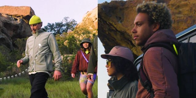 hiking clothing in use