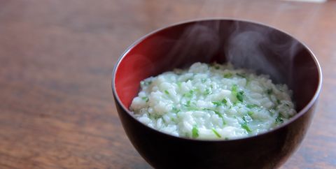 Rice porridge with seven herbs of spring called Nanakusa Gayu