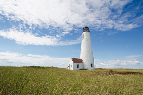 Lighthouse, Sky, Grass, Tower, Natural landscape, Prairie, Grassland, Beacon, House, Cloud, 