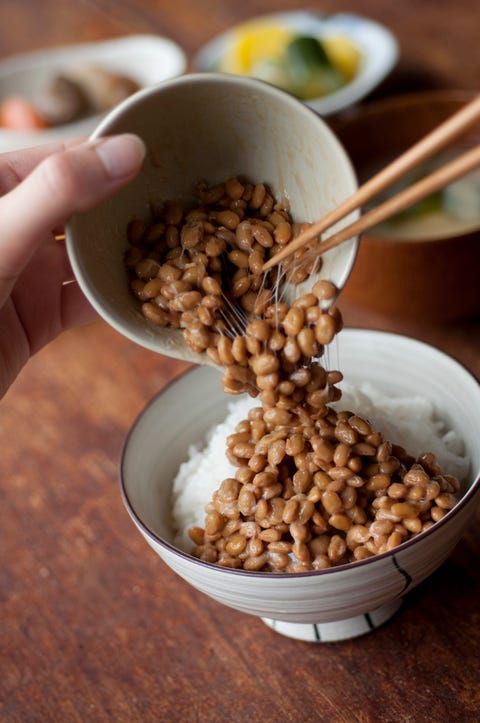 Natto on the rice, chopsticks