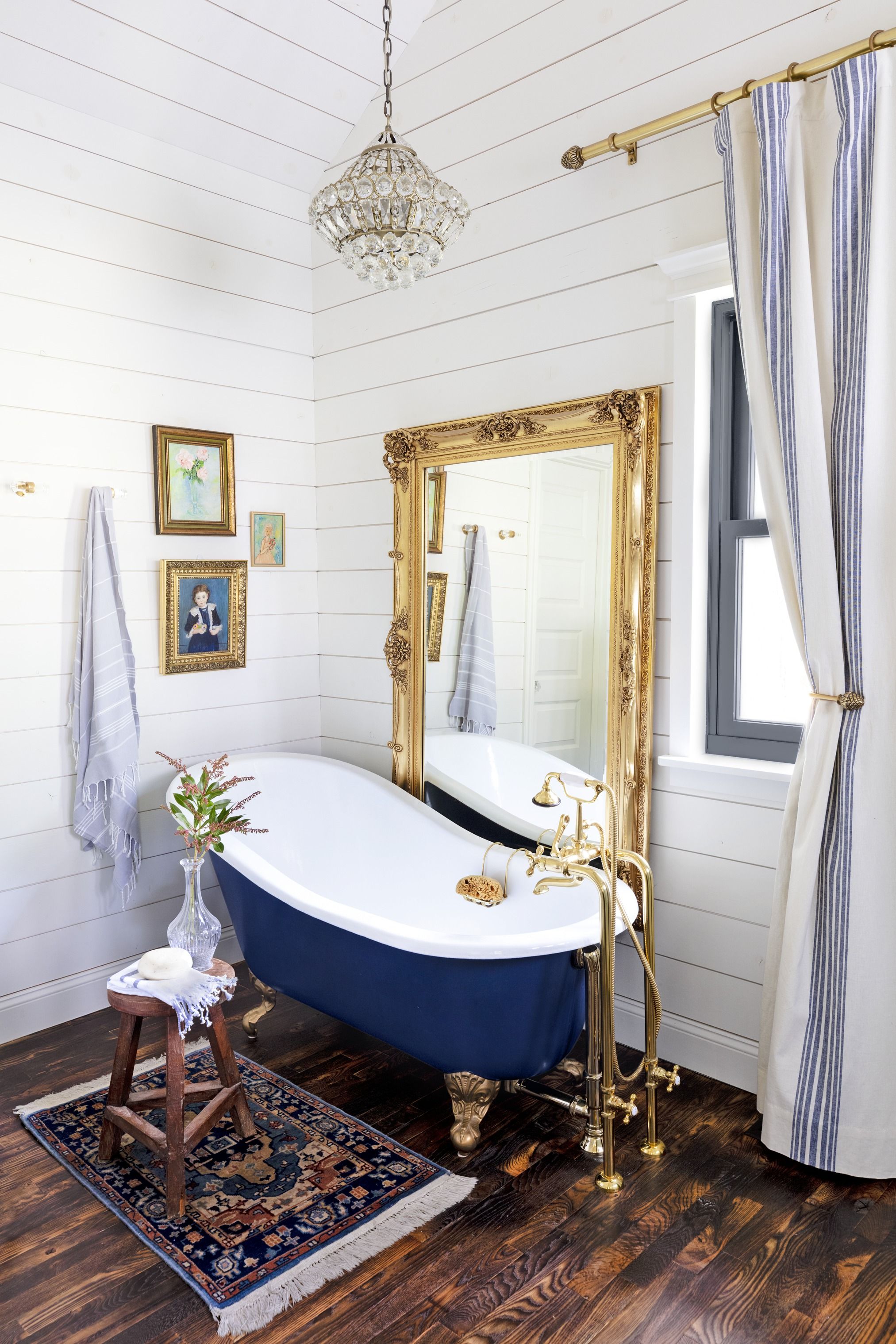 blue clawfoot tub