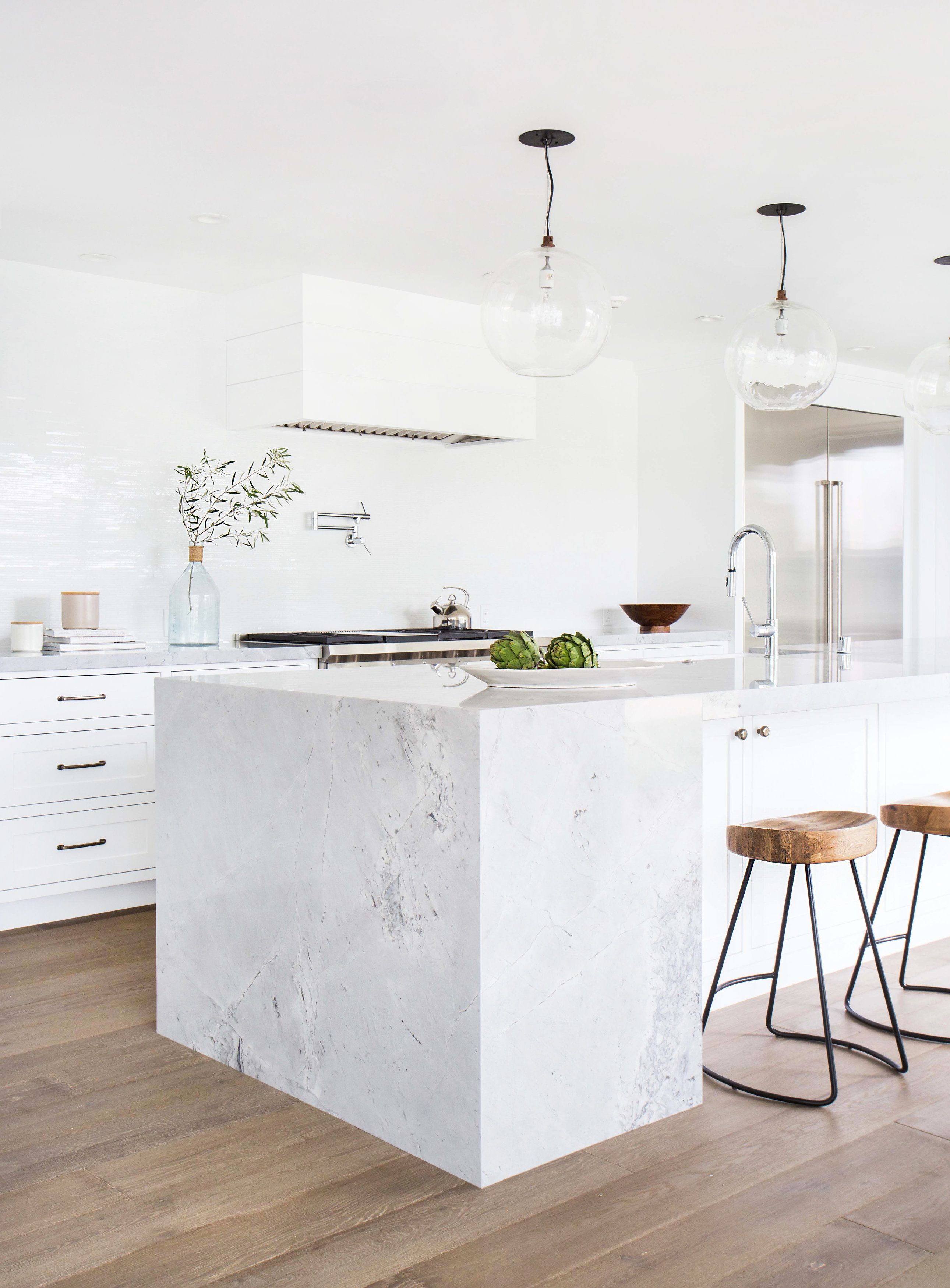 pendant lights in white kitchen