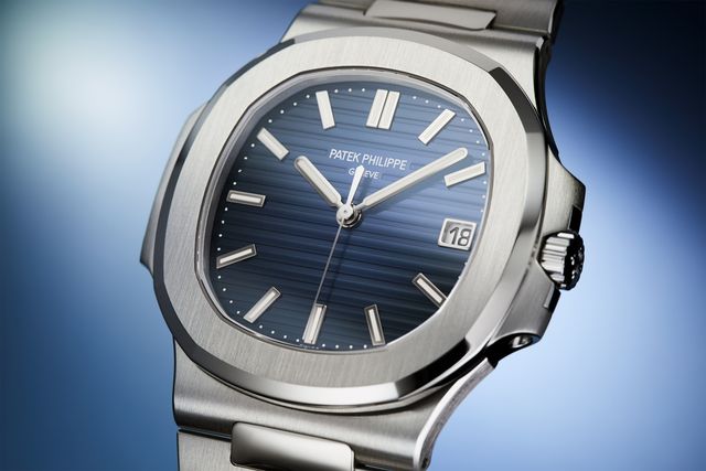 new patek silver watch with blue watch face